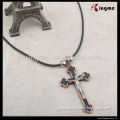 ZInc alloy cross Catholic necklace for gift on hide rope